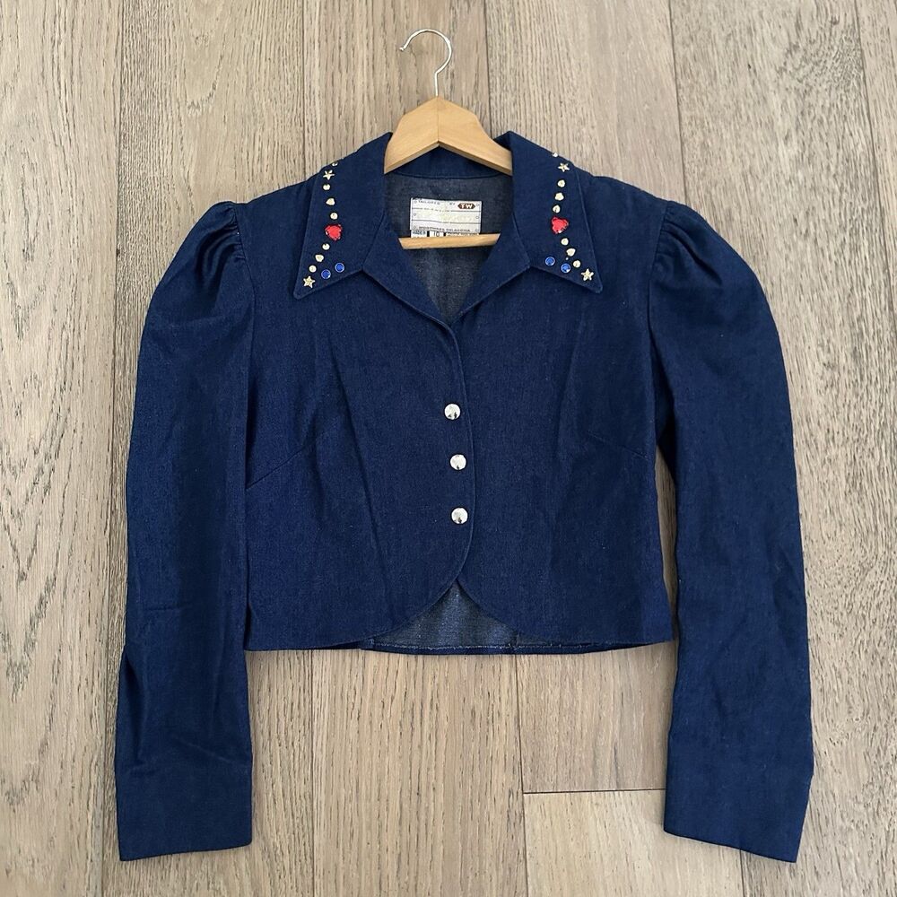 Vintage Trego’s Westwear Cropped Western Denim Jacket Rhinestone USA Size 10